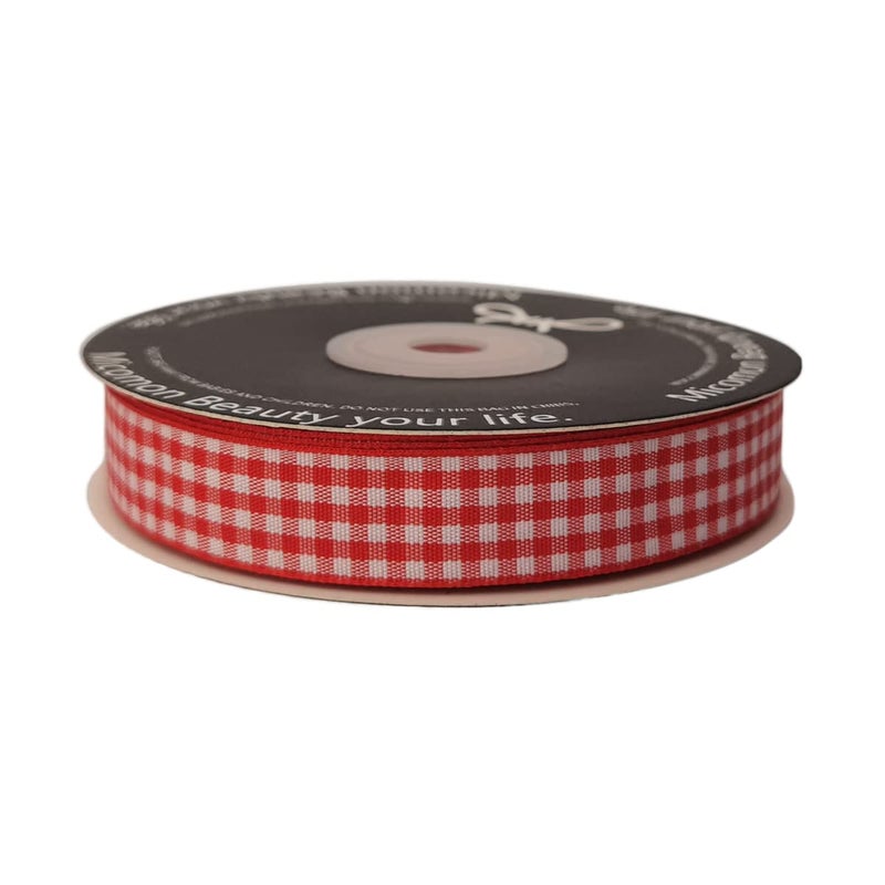 Micomon Red and White 100% Polyester Gingham Ribbon 25 Yards Each Roll (5/8", red) - Image 3
